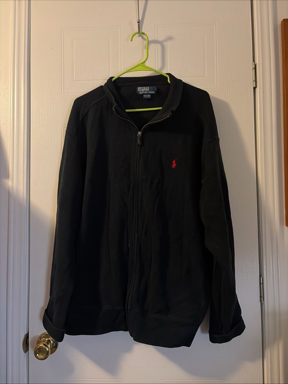 Vintage Polo Ralph Lauren Black Cotton Full Zip Mock Neck Sweatshirt Men's XL